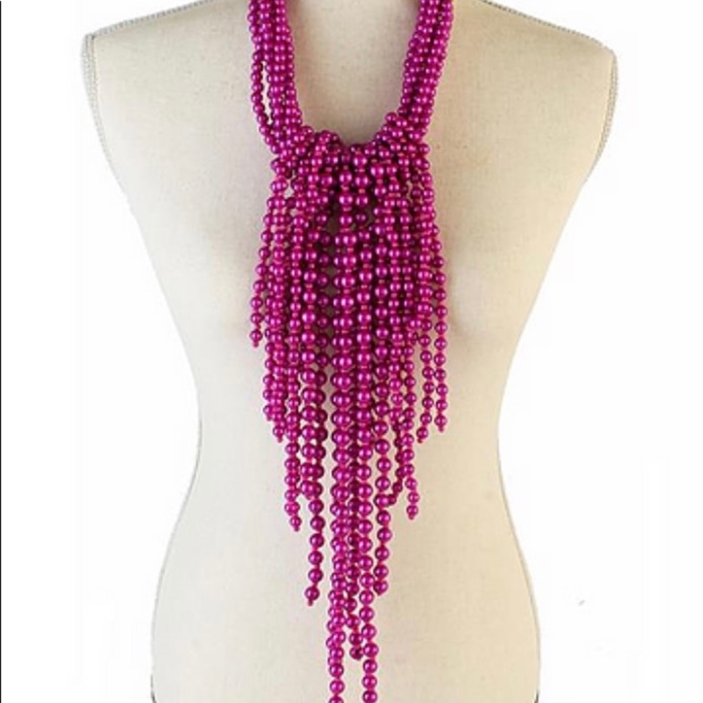 PEARL LONG FRINGED DROP NECKLACE SET -